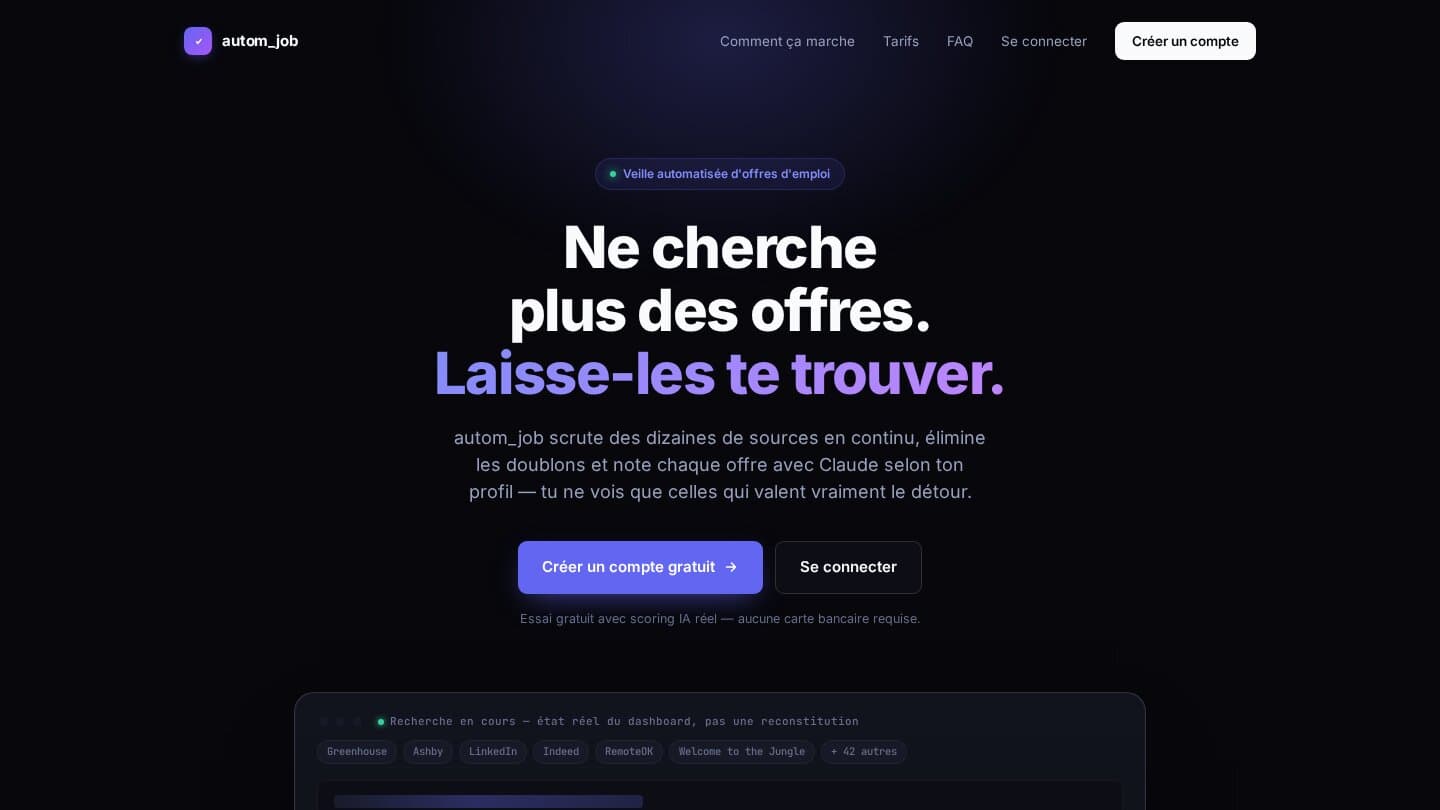 Aperçu de autom_job — Veille emploi augmentée par IA