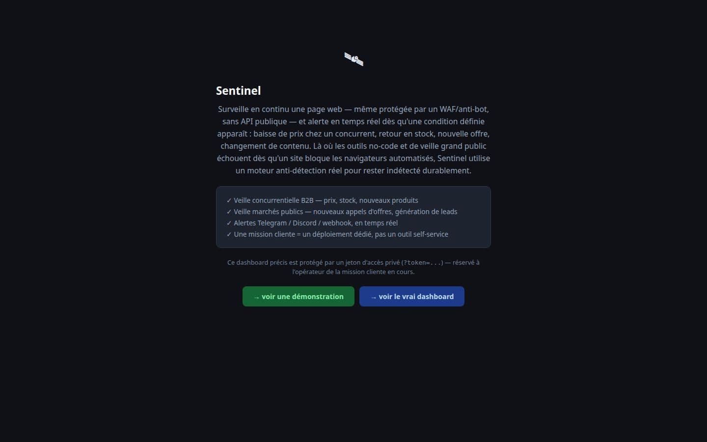 Aperçu de Sentinel — Veille concurrentielle anti-détection