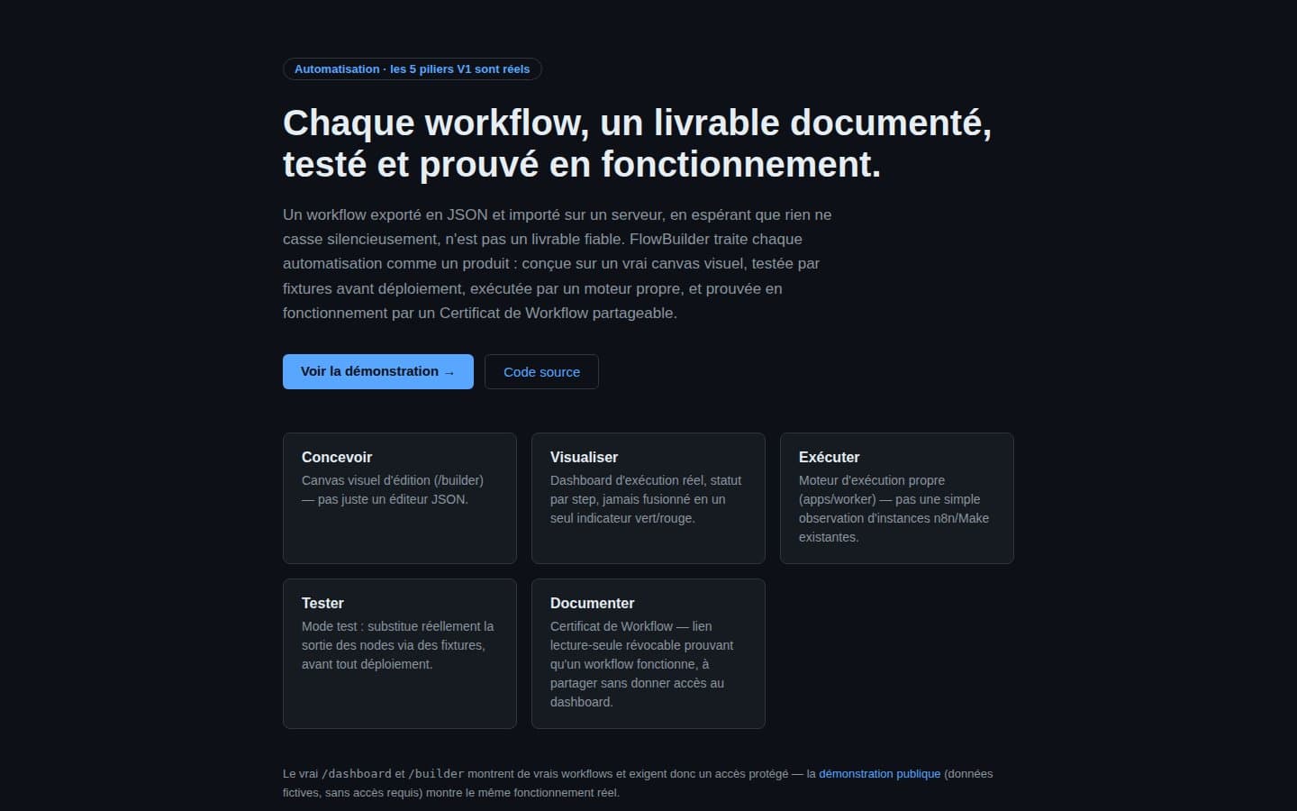 Aperçu de FlowBuilder — Workflows testés, versionnés, prouvés